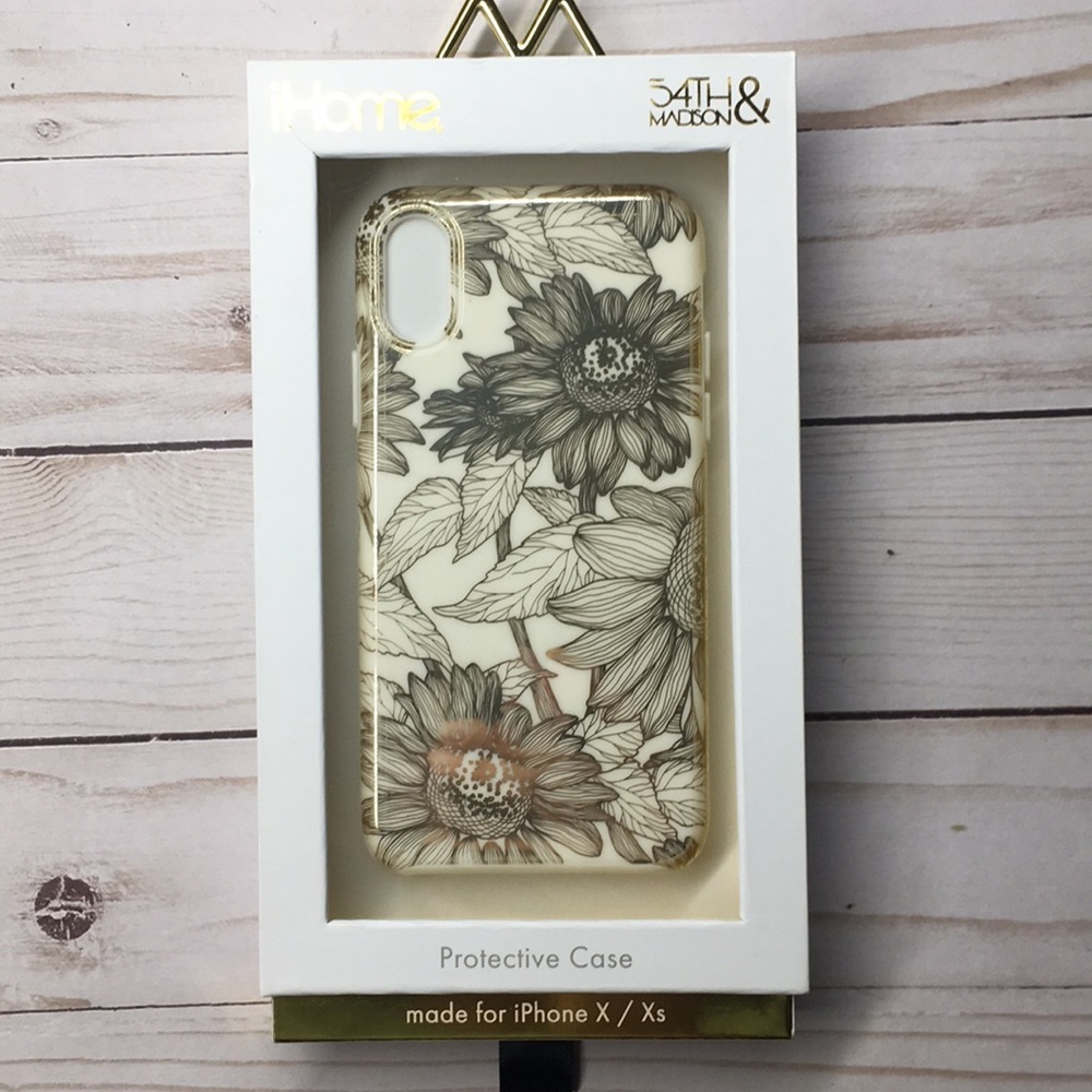 iPhone X/XS Case - White/Gold Flower  NEW